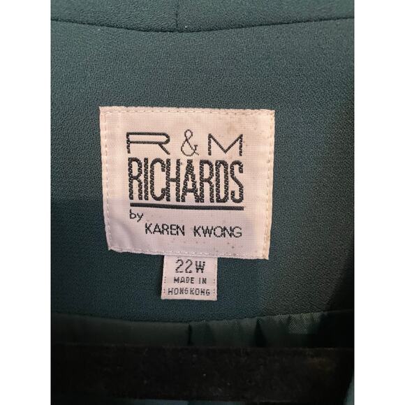 Vtg R&M Richards Karen Kwong 22W Dress Suit Top Green Embroidered Lined Formal - Picture 5 of 11